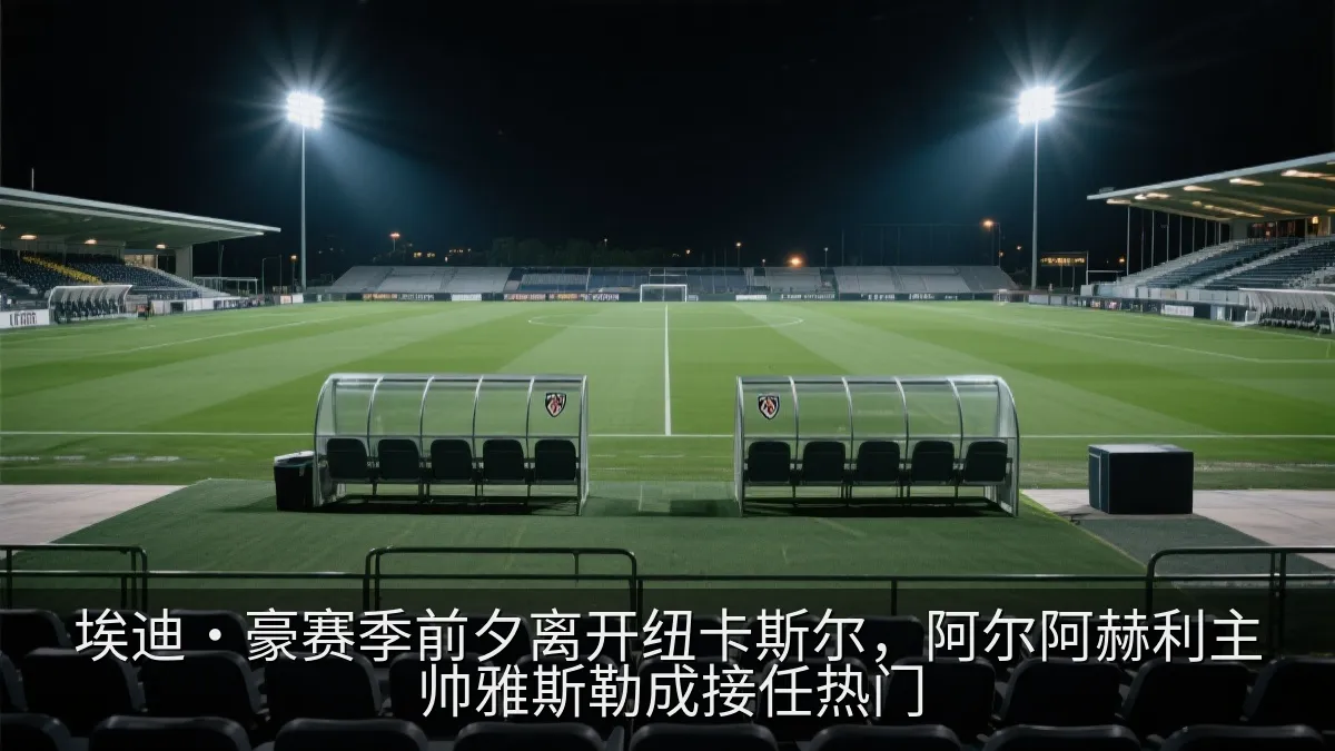 夜晚灯光下的足球场与教练席